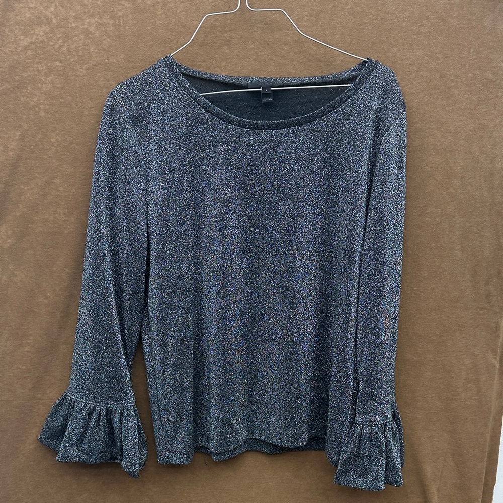 J Crew Sparkle Ruffle-Sleeve Women’s Top - Silver